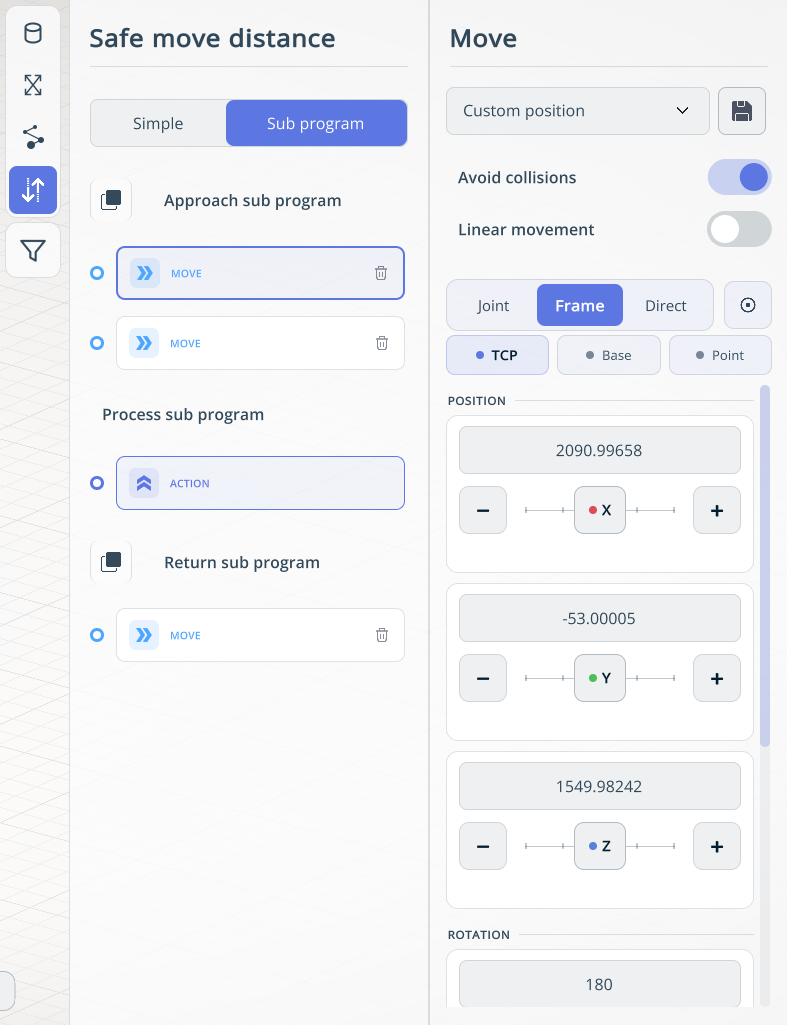 MOVE command settings in the sub program