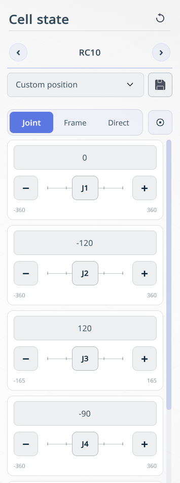 Cell state panel with Joint, Frame, and Direct movement modes